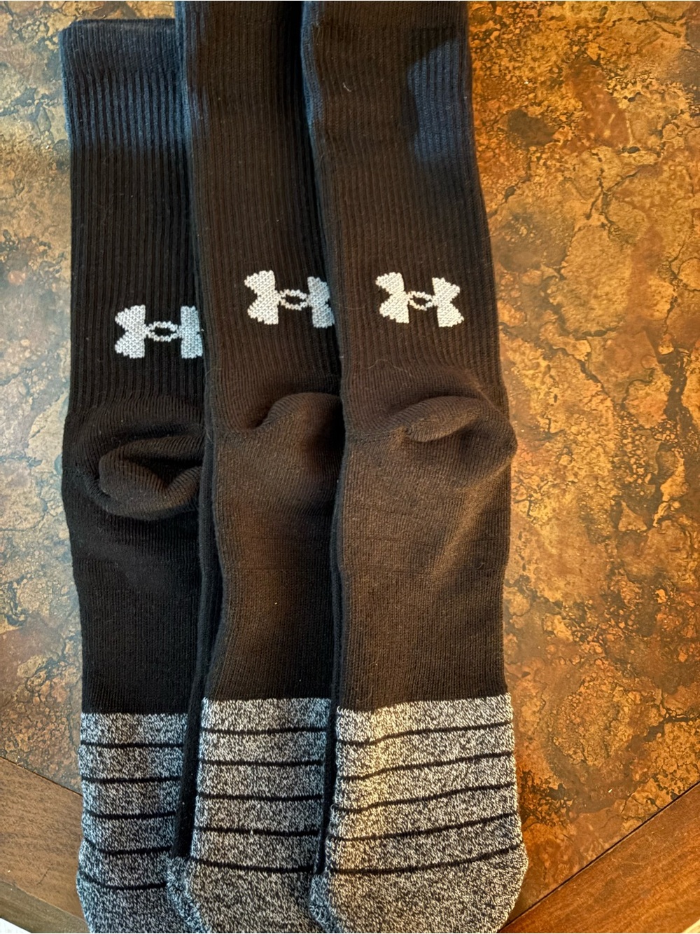 NWOT Under Armour Black Crew Athletic Socks with Gray Toe/Heel Accents - 3 Pack
